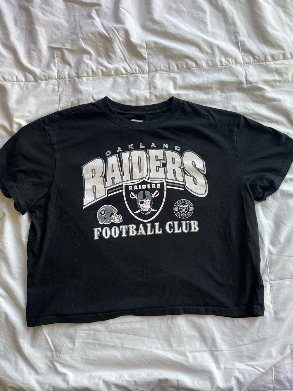 Tailgate Oakland Raiders Black Graphic Short Sleeve crop Tee size Large